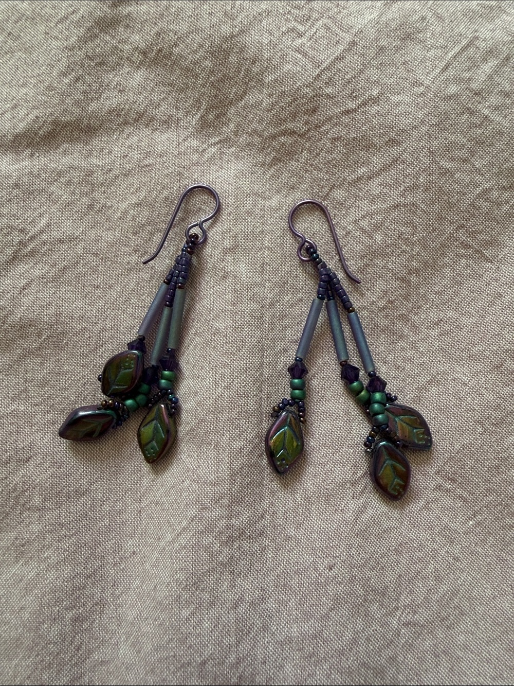 Handcrafted Green Leaf Dangle Earrings - Women Jewelry